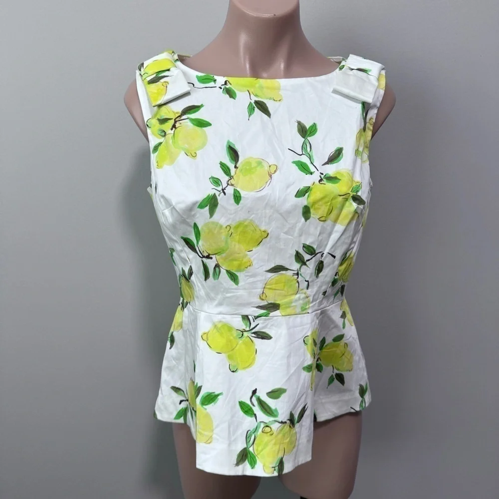 Kate Spade Thalia Peplum Bow Top Lemons 4 Spring Shirt